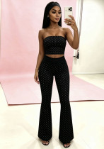 Women Polka Dot Strapless Top and Bell Bottom Pant Three-Piece Set (Includes Headscarf) Women Polka Dot Strapless Top and Bell Bottom Pant Three-Piece Set (Includes Headscarf)