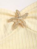 Women Elegant Textured Fabric Halter Neck Tie Mini Dress With Metal Starfish Decoration