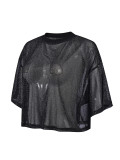 Women High Stretch Silver Cropped Round Neck Loose T-Shirt