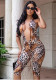 Summer Women Sexy Lace-Up Halter Neck Deep V Low Back Fitted Jumpsuit