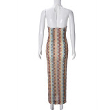 Women Color Block Patchwork Sexy Hollow Out Stretch Fitted Halter Neck Bodycon Dress