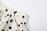 Summer Women Polka Dot Printed Lace-Up Patchwork Ruffled Bell Bottom Pants