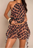Summer Women Casual Sleeveless Halter Neck Top Printed Shorts Set
