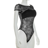 Spring Summer Women Sexy Lace Patchwork Ruched Skirt Set