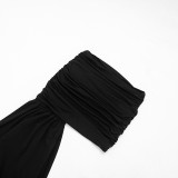 Spring Summer Women Sexy Lace Patchwork Ruched Skirt Set