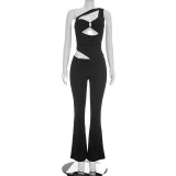 Summer Women Solid Color Slash Shoulder Hollow Out Open Waist Jumpsuit