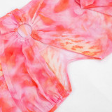 Summer Women Sexy Metallic Halter Neck Pink Printed Low Back Jumpsuit