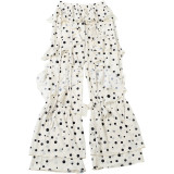 Summer Women Polka Dot Printed Lace-Up Patchwork Ruffled Bell Bottom Pants