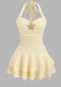 Women Elegant Textured Fabric Halter Neck Tie Mini Dress With Metal Starfish Decoration