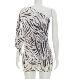 Women Sexy See-Through Mesh Cover Up Printed Dress Set