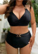 Plus Size Women Two-Piece High Waist Metal Buckle Low Back Bikini Swimsuit