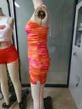 Women Sleeveless Strapless Floral Ruffled Tight Fitting Mini Bodycon Dress