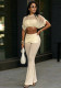 Women Solid Color Mesh Patchwork See-Through Crop Top Bell Bottom Pants Two-Piece Set