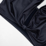 Women Crop Halter Neck Cami Top Tight Fitting Solid Color Shorts Two-Piece Set