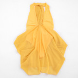 Spring Summer Women Sexy Halter Neck Patchwork Dress