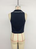 Women Chic Fitted Lace Turndown Collar Hollow Out Sleeveless Vest Shirt