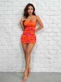 Women Sleeveless Strapless Floral Ruffled Tight Fitting Mini Bodycon Dress