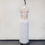 Women Sexy Low Cut V-Neck Halter Neck Hollow Out Knit Dress