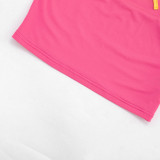 Women Sleeveless Sexy Crop Strapless Top Tight Fitting Capri Pants Color Block Set