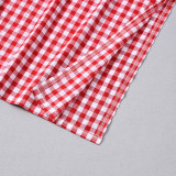 Women Sexy Wrap Strapless Top Plaid Long Skirt Two-Piece Set