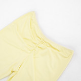 Women Solid Color V-Neck Ruffled Short Sleeve Top Tight Fitting Capri Pants Two-Piece Set