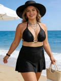 Plus Size Women Tie Back High Waist Ruffled Skirt Two-Piece Bikini Swimsuit