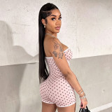Women Polka Dot Color Block Strapless Tight Fitting Rompers