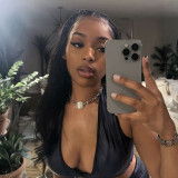 Women Crop Halter Neck Cami Top Tight Fitting Solid Color Shorts Two-Piece Set