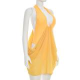 Spring Summer Women Sexy Halter Neck Patchwork Dress