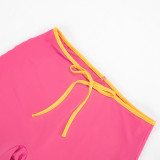 Women Sleeveless Sexy Crop Strapless Top Tight Fitting Capri Pants Color Block Set
