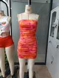 Women Sleeveless Strapless Floral Ruffled Tight Fitting Mini Bodycon Dress