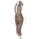 Summer Women Sexy Lace-Up Halter Neck Deep V Low Back Fitted Jumpsuit