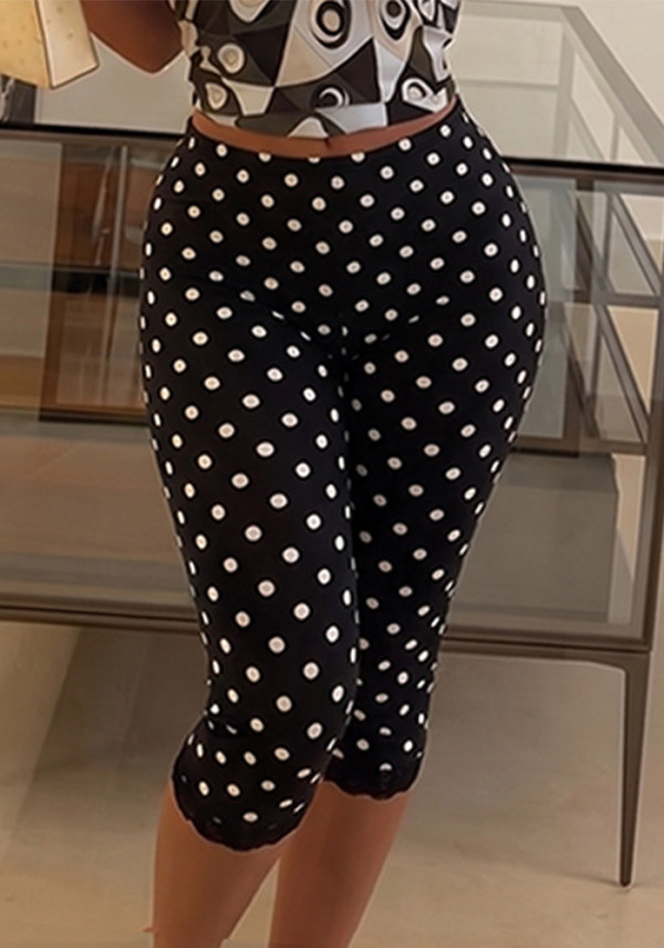 Summer Women Printed Casual Low Waist Tight Fitting Capri Pants