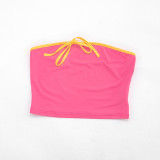 Women Sleeveless Sexy Crop Strapless Top Tight Fitting Capri Pants Color Block Set