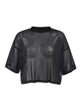 Women High Stretch Silver Cropped Round Neck Loose T-Shirt