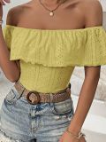 Women Sexy Off Shoulder Hollow Out Jacquard Ruffled Jumpsuit