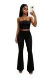 Women Polka Dot Strapless Top and Bell Bottom Pant Three-Piece Set (Includes Headscarf)