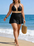 Plus Size Women Tie Back High Waist Ruffled Skirt Two-Piece Bikini Swimsuit