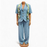 Summer Women Blazer & Long Pants Set Slim Waist Fitted Suit With Scarf Casual Formal Wear