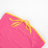 Women Sleeveless Sexy Crop Strapless Top Tight Fitting Capri Pants Color Block Set