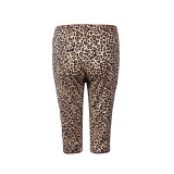Women Casual High Waist Fitted Leopard Print Capri Pants