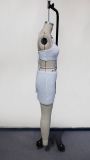 Summer Women Solid Color Low Back Holiday Style One-Piece Beach Dress