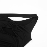 Summer Women Solid Color Slash Shoulder Hollow Out Open Waist Jumpsuit