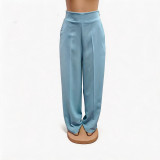 Summer Women Blazer & Long Pants Set Slim Waist Fitted Suit With Scarf Casual Formal Wear