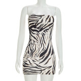 Women Sexy See-Through Mesh Cover Up Printed Dress Set