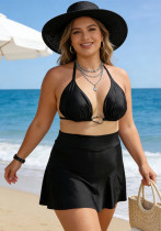 Plus Size Women Tie Back High Waist Ruffled Skirt Two-Piece Bikini Swimsuit Plus Size Women Tie Back High Waist Ruffled Skirt Two-Piece Bikini Swimsuit