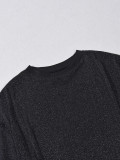 Women High Stretch Silver Cropped Round Neck Loose T-Shirt
