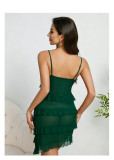 Multi-Layer Lace Trim Mesh Strap V-Neck Pearl Pendant Sleepwear Nightdress