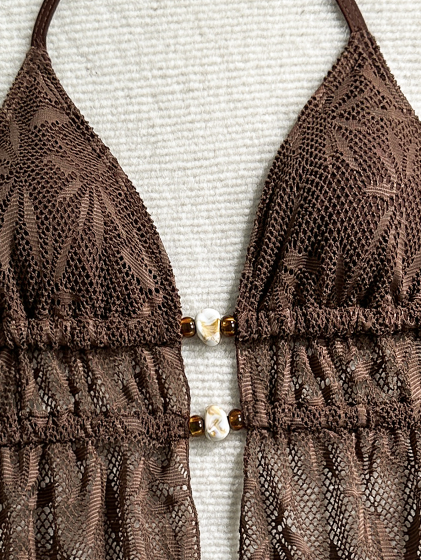 Crochet Hollow-Out Halter Tie-Waist Two-Piece Bikini for Summer