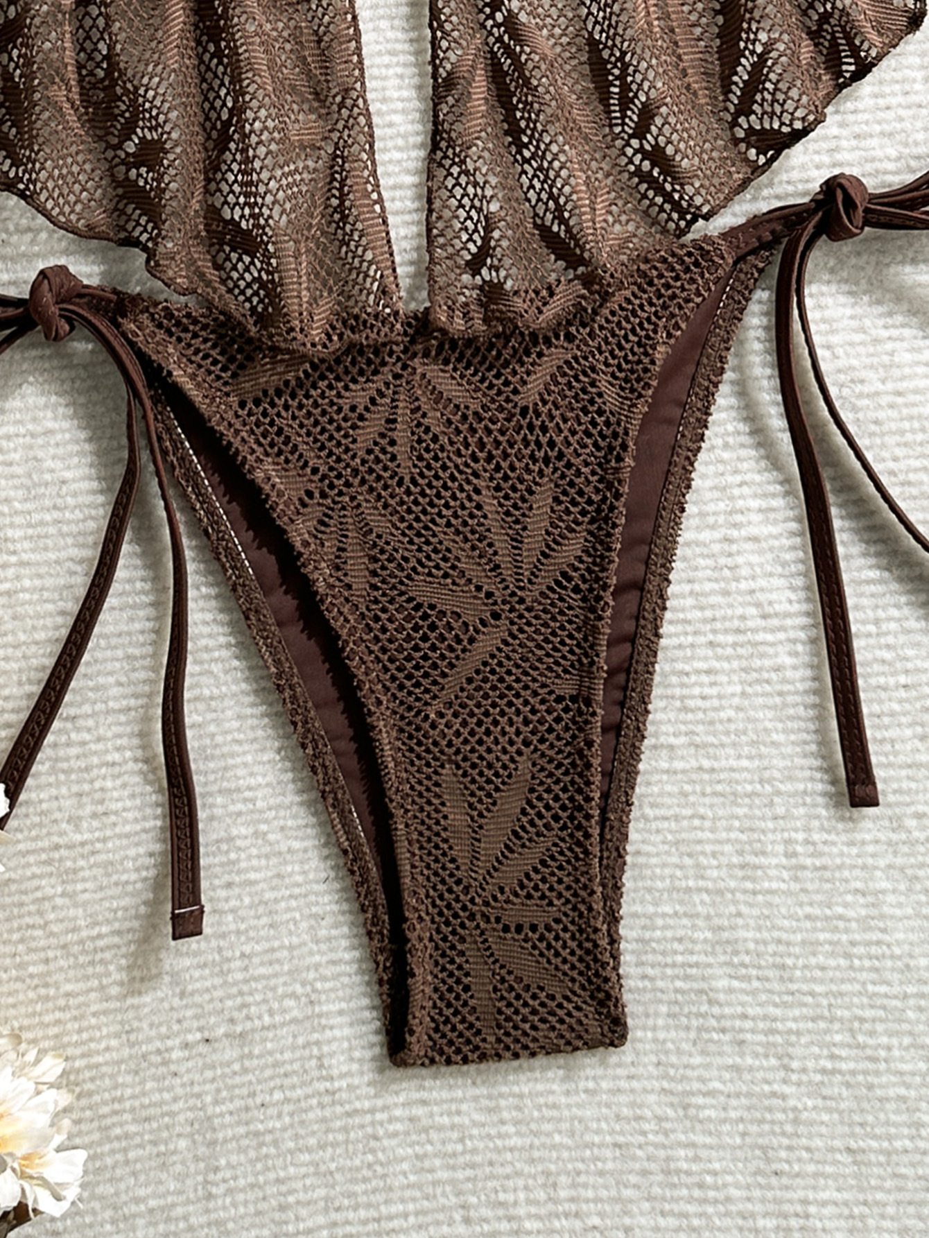 Crochet Hollow-Out Halter Tie-Waist Two-Piece Bikini for Summer